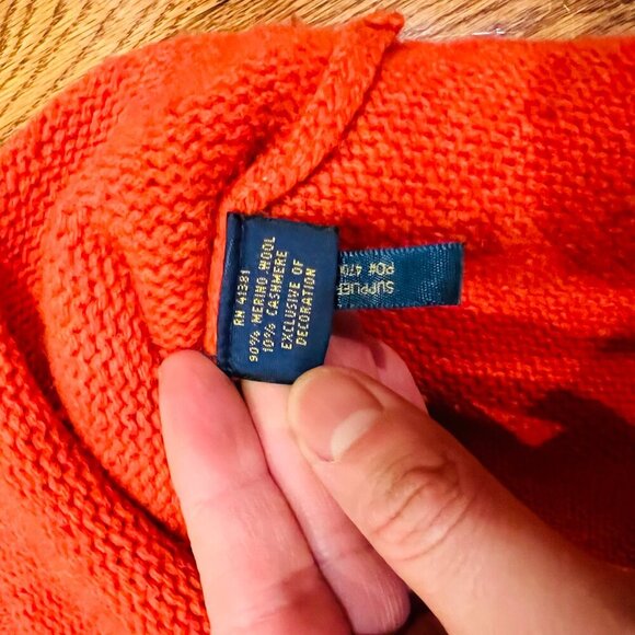 Vintager Polo Ralph Lauren Cashmere Blend Orange Turtleneck Sweater Size S - Picture 16 of 16